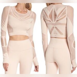 ALO Yoga Siren Long Sleeve Crop Top Mesh Cut Out Cream Nectar Heather Small or M